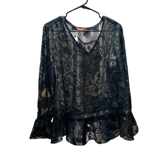 Sparkly Sheer Black Blouse Size L - Picture 1 of 4